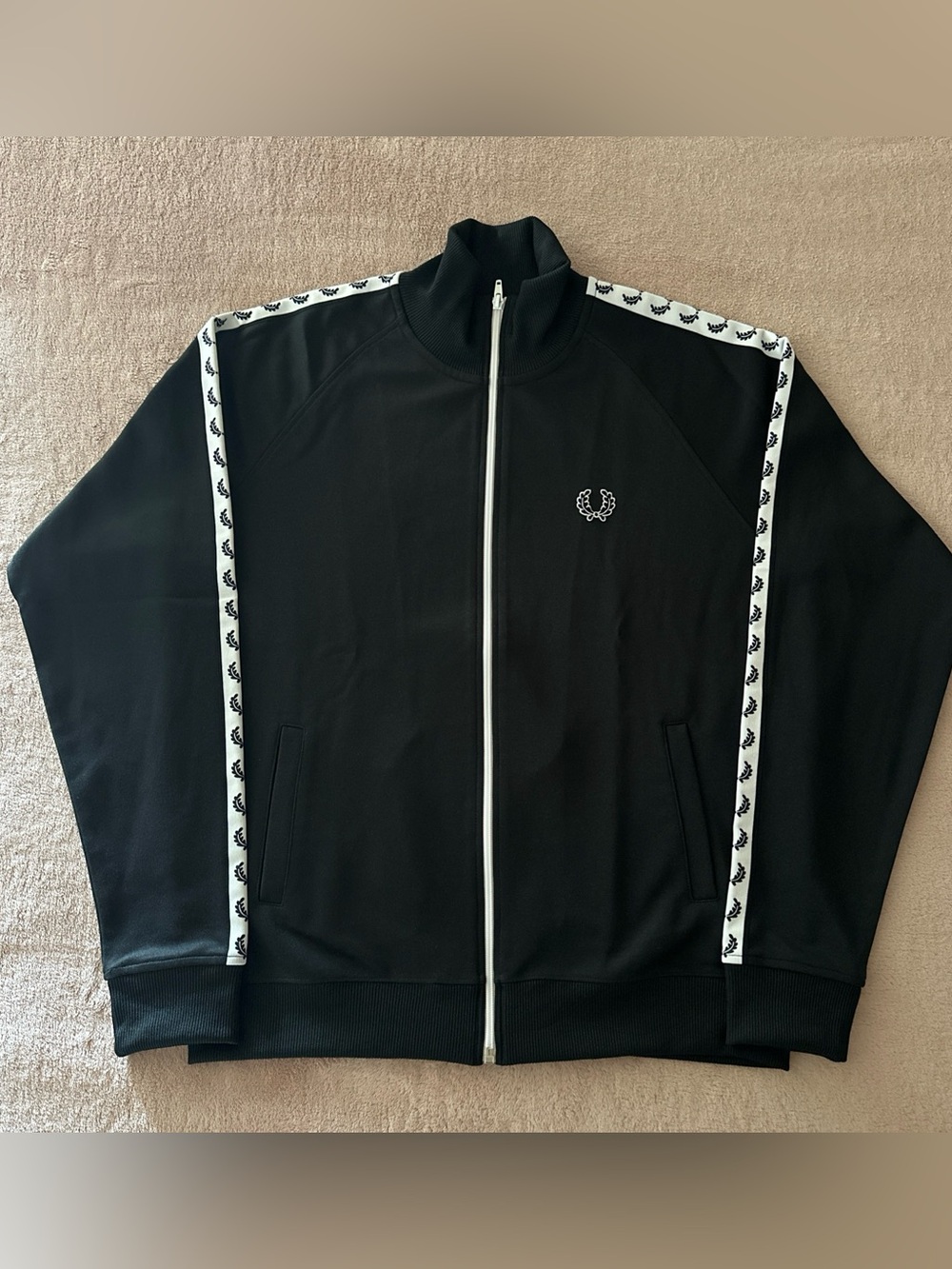Fred Perry Authentic Sport Laurel Wreath Taped Track Jacket Black Size Large New